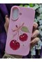 iPhone 16 Compatible Cherry and Ribbon Patterned Velvet Inside Hard Silicone Pink Phone Case - 2