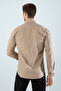 Men's Beige Slim Fit Narrow-Cut Pocketless Denim Shirt - 8
