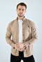 Men's Beige Slim Fit Narrow-Cut Pocketless Denim Shirt - 6