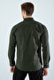 Men's Denim Shirt Slim Fit Long Sleeve Pocketless Khaki - 7