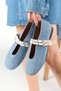 Nolina Straw Denim Blue Color Strappy Women's Ballerina Shoes - 2