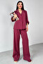 Tkm-13271 Burgundy Woven Double Breasted Collar Shirt Loose Trousers Two Piece Set - 7