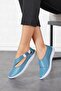 Cesa Side Rubber Window Genuine Leather Women's Shoes Denim Blue Skin - 4