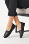 Laner Stitching Saddled Genuine Leather Women's Shoes Black Skin - 4