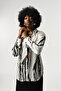 Women's Striped Patterned Oversize Cut Shirt - 3