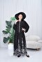 Black - White Patterned Half Button Plus Size Dress - 3006 - 1 - 4