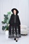 Black - White Patterned Half Button Plus Size Dress - 3006 - 1