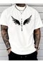 Angel Wings T-Shirt - White Printed Oversize Crew Neck Short Sleeve Loose