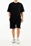 Men's Black 2-Piece Set Pocket Printed Oversize Comfort Relaxed Fit T-Shirt Shorts Set - 3