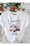 Venice Italia T-Shirt - White Printed Oversized Crew Neck Short Sleeve Loose