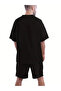 Paris Stripe T-Shirt Combed Cotton Shorts - Black Shorts T-Shirt Set Printed Oversize Crew Neck - 2