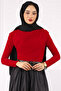 Red Turtleneck Draped Sandy Blouse