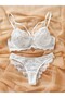 Eyelash Print Lace Unlined Bra & Eyelash Print Brazilian Panty Set - 4