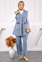 Blue Pearl Detailed Denim Vest Trousers Suit