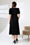 Watermelon Sleeve Midi Dress with Metal Accessories - Black - 6