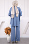 Blue Single Pocket Oversized Tensel Tunic Trouser Set - 3