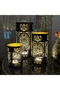 Ramadan Hurricane Candle Holder Set of 3 – Black Gold Moroccan Floral Metal Pillar Candle Holders | Hurricane Lantern Tealight Table Centerpiece | Flower Vase Indoor Outdoor Decor Gift - 6