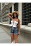 Women's Blue Stone Detailed High Waist Mini Shorts - 3
