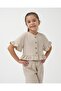 Girl's Linen Beige Ruffle Detailed Buttoned Wide Leg Trousers Two Piece Set - 3