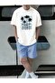 White&Blue Tropical Printed Short Sleeve T-Shirt and Shorts Two Piece Set