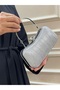 Women's Silvery Hold Detailed Long Chain Strap Evening Dress Bag - 2