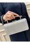 Women's Silvery Hold Detailed Long Chain Strap Evening Dress Bag - 3
