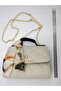 Cream Color Scarf Detail Chain Strap Bag - 6