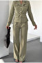 Women's Belt Detail Classic Jacket Trousers Suit Khaki - 4