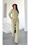 Women's Belt Detail Classic Jacket Trousers Suit Khaki