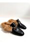 046-805 Women's Black Fur Inside Slippers
