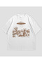 Ufo and Cat Printed White Oversize T-Shirt Unisex 100% Cotton Crew Neck T-Shirt