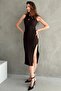Brown Midi Length Slit Pencil Dress