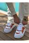 Lace-Up Men's Sports Shoes White Orange - 3