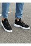 Tricot Fabric Men's Sneakers Black With Lacing Detail - 2