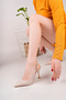 Women's Beige Patent Leather Buckle Pointed Stylish Heeled Stiletto Shoes - 3