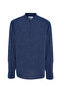 Men's Indigo Striped Hakim Collar Long Sleeve Shirt