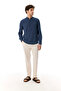 Men's Indigo Striped Hakim Collar Long Sleeve Shirt - 3