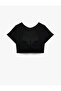 Short Sleeve Crew Neck Low Back Detailed Ribbed Sports Crop T-Shirt - 6