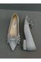 Silver Satin Stone Bow Women's Daily Ballerinas - 9