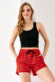 Women's Adjustable Waist Double Pocket Striped Shorts Red - 10047