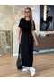 Women's Crew Neck Tie Detail Short Sleeve Long Dress - 3