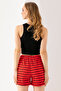 Women's Adjustable Waist Double Pocket Striped Shorts Red - 10047 - 3