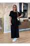 Women's Crew Neck Tie Detail Short Sleeve Long Dress - 4