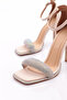 2028 Women's Thick Silver Stone Banded Ankle Belt Tie Back Closed Heel Sandals - 4
