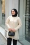 Women's Oversize Shirt with Guipure Detail on the Front, Cream - 2