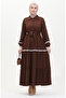 Belted Pom Pom Dress - Brown, Model 0482-01