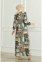 Patterned belted viscose dress 0502-04 green brown - 6