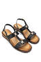 Women's Genuine Leather Black Leather Flat Sandals - 2