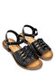 Women's Genuine Leather Black Leather Flat Sandals - 2