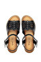 Women's Genuine Leather Black Leather Flat Sandals - 5